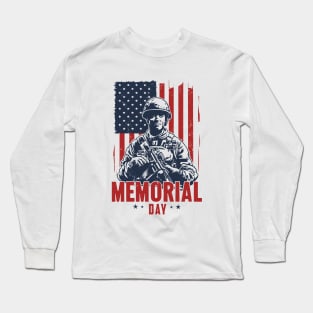 Memorial Day Soldier American Flag Long Sleeve T-Shirt